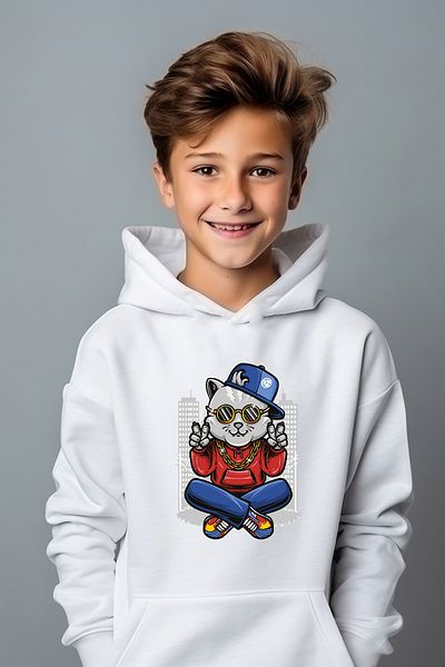 ADA BEBEK ÇOCUK Φούτερ Boy Artist Cat με στάμπα μεγάλου μεγέθους