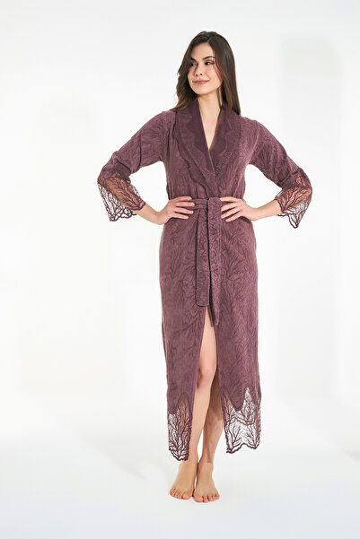 Nuşa Jacquard Lace Bamboo Cotton Dressing Gown