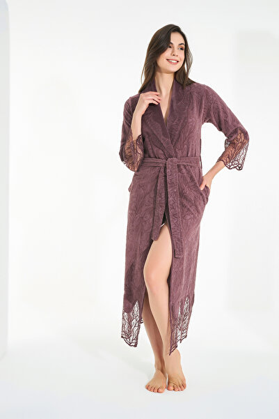 Nuşa Jacquard Lace Bamboo Cotton Dressing Gown
