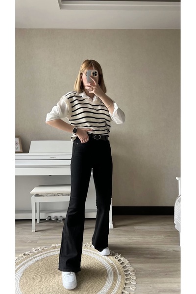 LİMABEL Women's Black Spanish Leg Jeans Lycra Flexible Jeans