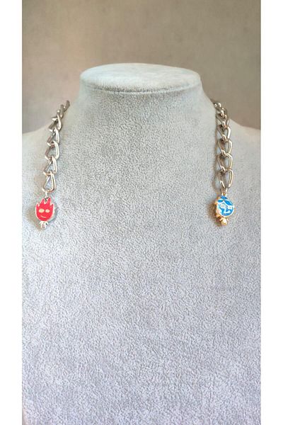Touz Moda Fire And Water Silver Color Magnetic Chain Necklace