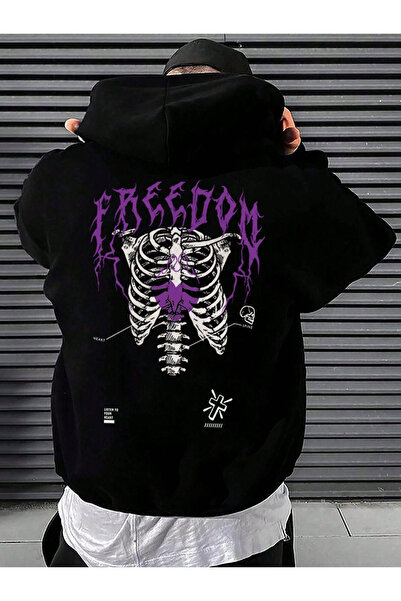 BEGRİFF Hanorac unisex cu imprimeu cu schelet scris violet