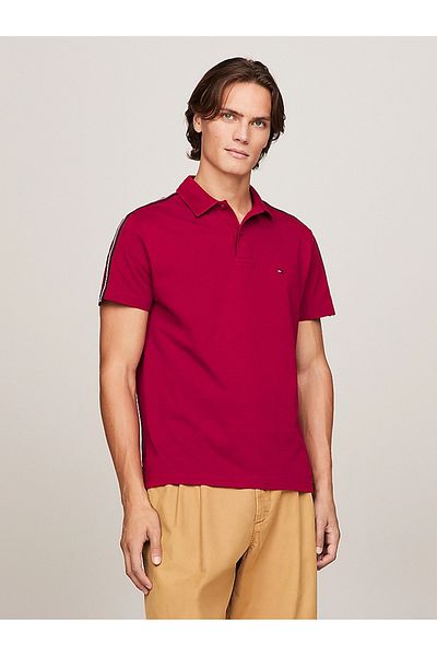 Tommy Hilfiger Men's Brand Logo Organic Cotton Red Polo Collar T-Shirt MW0MW33591-XJV