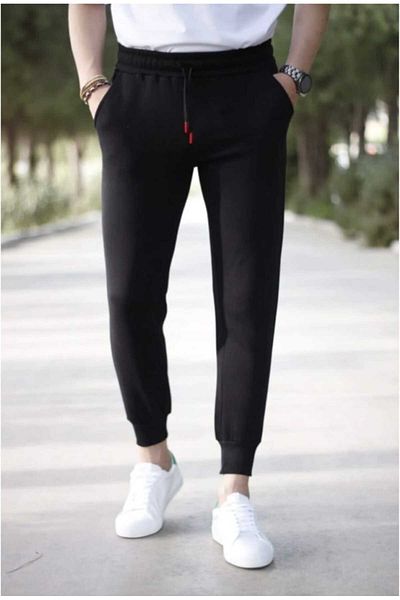 LAND MODA Γυναικείο & Ανδρικό Μαύρο Jogger Φούτερ με ελαστική μέση με 3 κλωστές