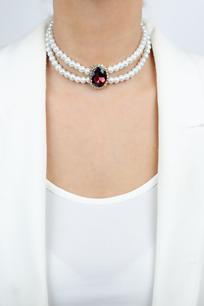 Pridza صف مزدوج زجاج لؤلؤة الزركون حجر المختنق قلادة