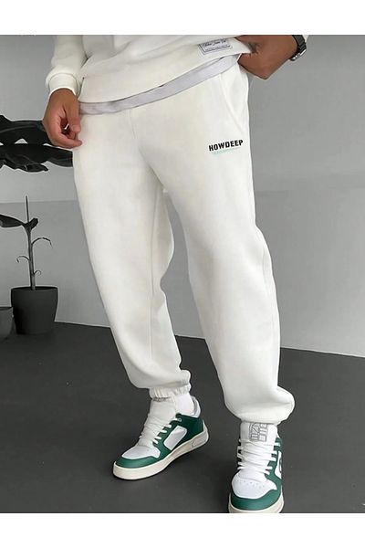 LA VESTİTİ Howdeep Sweatpants Jogger-White Printed Rubber Leg High Waist