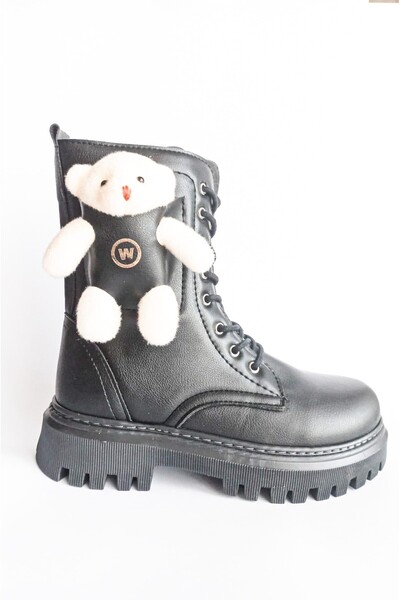 Wanetti KIZ ÇOCUK AYILI FERMUARLI BOT SİYAH KREM