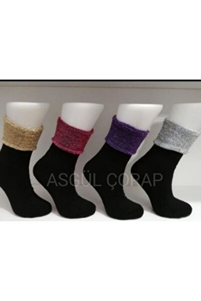 Miss Madam Women Socks 4 Çift Simli Kıvrık Lastikli Bot Çorabı