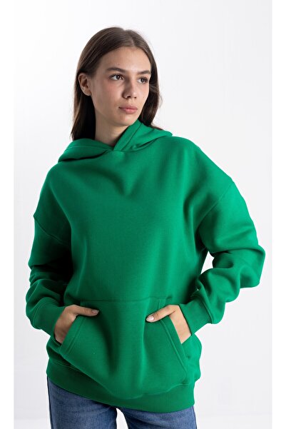 PullTheHood سويت شيرت أخضر بغطاء للرأس مقاس كبير