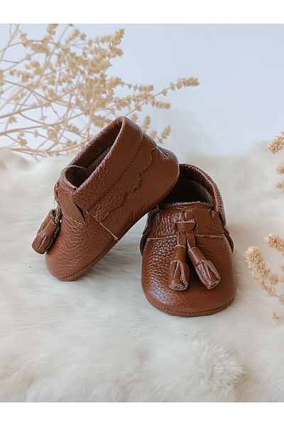 Hodore Axel Plain Tan Genuine Leather Baby Loafers
