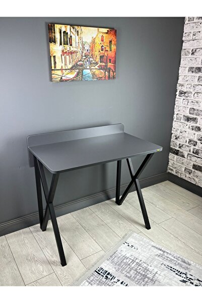 hey modüler mobilya Hayal Antrasit Gri Çalışma Masası Bilgisayar Ofis Masası Metal Siyah Ayaklı 90 cm