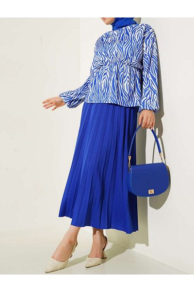 VOLT CLOTHİNG Women's Zebra Patterned Waist Gathered Pleated Skirt Suit