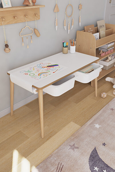 OBİ Atölye Çocuk Oyun Aktivite Masası Rulo Çizim Kağıdı Dahildir 2 Çekmeceli ...
