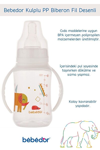 Bebedor Handled PP Bottle 6-18 Months Elephant Patterned 150 ml