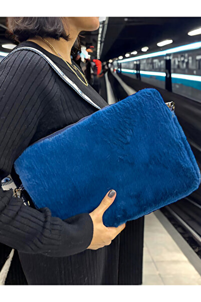 PLUSH STUDIO 13-13.3-14 بوصة ماك بوك، حقيبة كمبيوتر محمول من القطيفة باللون الأزرق البترولي