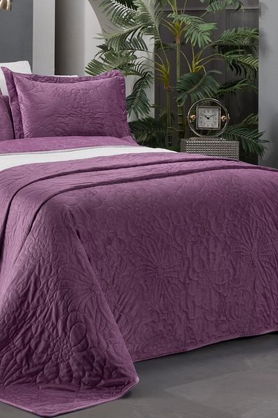 Sarev Floris Purple Double 100% Cotton Duvet Cover Set and Bedspread Set