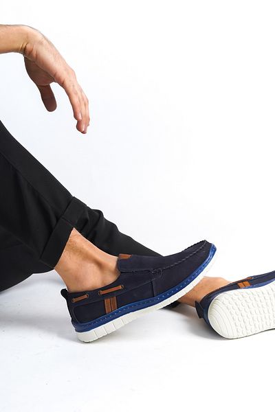 Deripabuc Genuine Leather Navy Blue Nubuck Men's Leather Casual Shoes Mrd15-3040