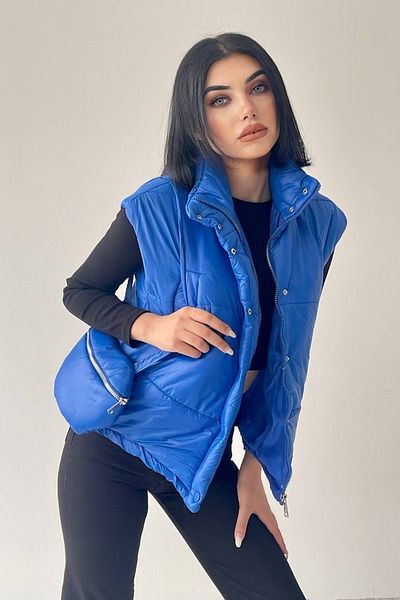WOMAN VISION Vestă gonflabilă albastră 201 - Detaliu cu buzunar dublu și accesoriu pentru geantă cadou