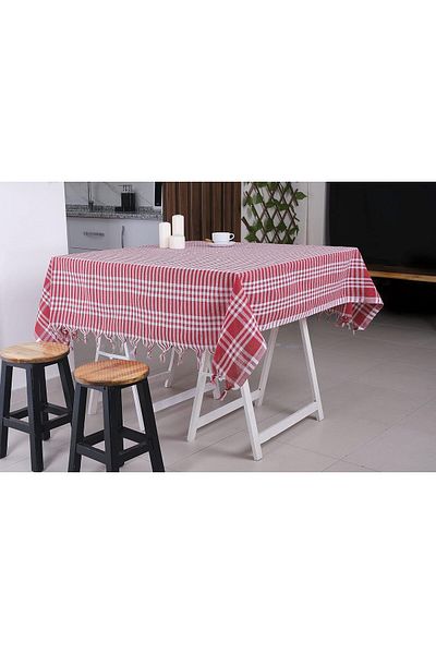DESTALYA Tablecloth Checked Picnic Cloth Tasseled Table Cloth 100% Natural Cotton Gingham Patterned Square 160 cm