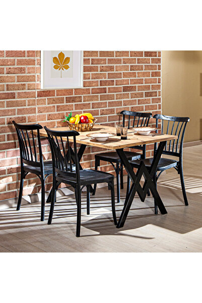 MOBETTO Matrix Wega Atlantik Çam / Violet Mutfak Masa Takımı - Siyah