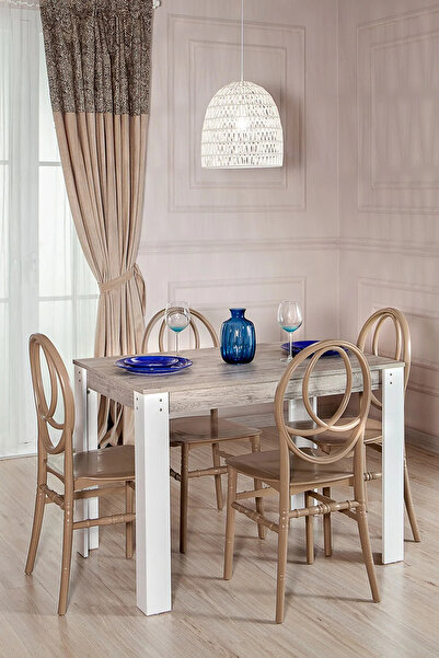 MOBETTO Grande Ceviz / Phoenix Mutfak Masa Takımı 1 Masa 4 Sandalye - Cappucino