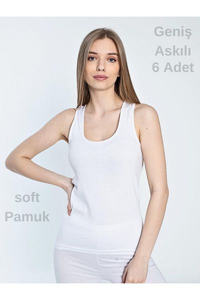 socksbox Γυναικεία 6 τεμάχια χοντρό λουράκι από μαλακό βαμβακερό μεταξένιο υφή Λευκό εσώρουχο Srn Series