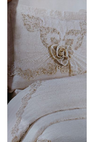 BALADI HOME Cuvertură de pat Zestre de înaltă calitate - dantelă franceză și matlasată, set de 4 piese
