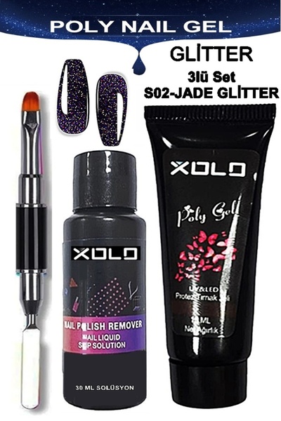 xolo Glitter Simli Kalıcı Oje Polijel Akrilik Poligel Oje Serisi Solüsyon Kalem Spatula