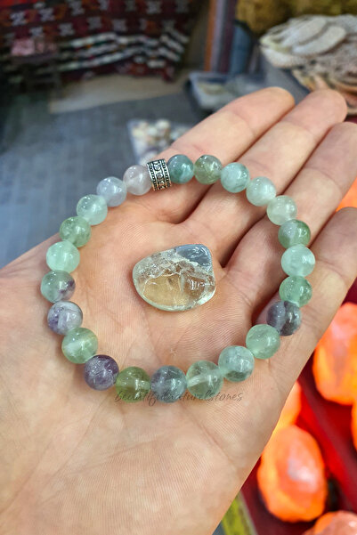 NBS Beautiful Naturel Stones سوار فلوريت (حجر) حجر طبيعي 8 ملم أخضر للجنسين