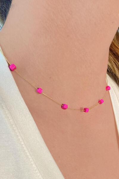 SUBU TASARIM Women's Gold Plated Necklace Pink Sbt0811