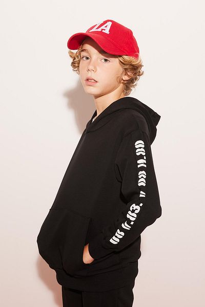 DeFacto Boy's Oversize Hooded Emblem Printed Sweatshirt - A6588A823Wn