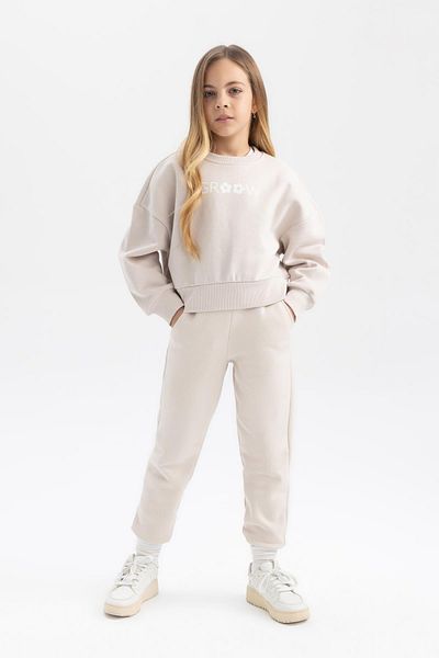 DeFacto Girl's Relax Fit Crew Neck Printed Thick Sweatshirt B4675a823wn