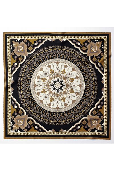 hijabchi Μεγάλο μεταξένιο κασκόλ Sura Rayon - Μαύρο - Χρυσό - 120 X 120 cm