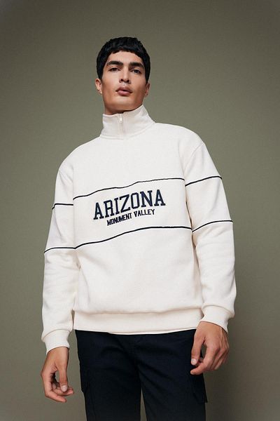 DeFacto Unisex Relax Fit Zippered Stand Collar Printed Sweatshirt A5358Ax23Wn