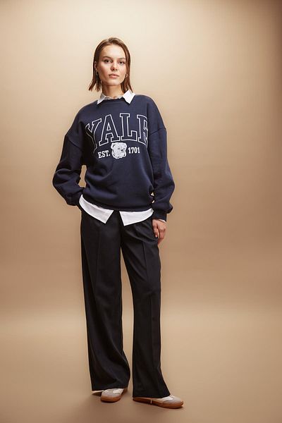 DeFacto Yale University nyomott nagyméretű pulóver - Crew nyakú, vastag, B2539ax23wn