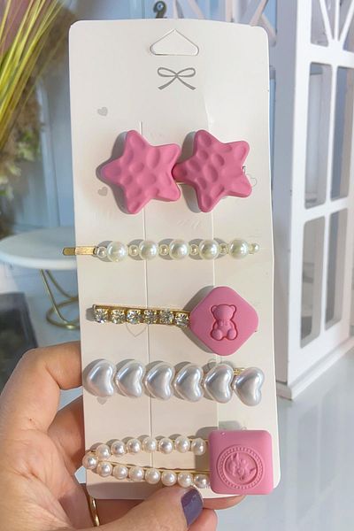 SUBU TASARIM Set de 5 bucăți cu cataramă de perle pentru pulbere - Stoned Sbt0777