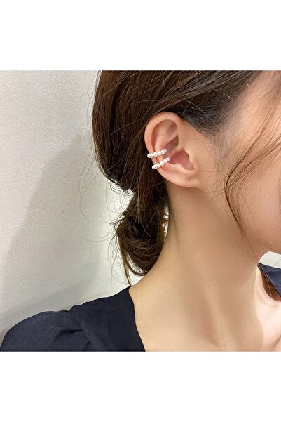 TakıConcept 2'li Kadın Incili Kıkırdak Küpe Ear Cuff Kadın Küpe Deliksiz Kıkırdak Küpe