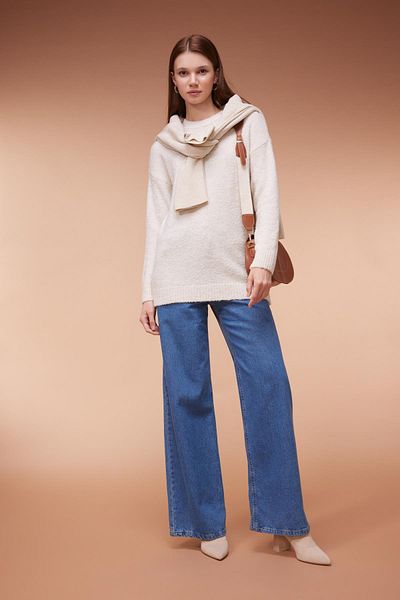 DeFacto Regular Fit Crew Neck Basic Plain Knitwear Sweater Tunic B3548Ax23Wn