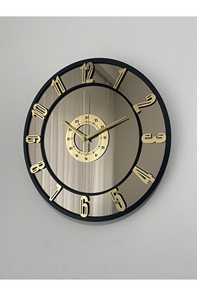 Genel Markalar Dekoratif Aynalı Duvar Saati, Ahşap ve Pleksi Çerçeve, Gold Te...