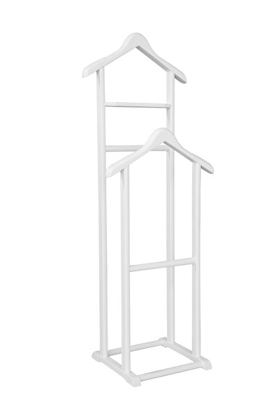 NYN Ahşap Dilsiz Uşak Beyaz Renk Çift Tepeli Ayaklı Askı