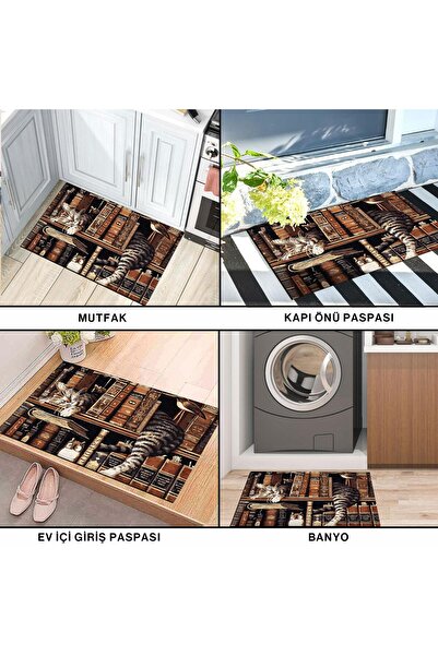 Monnhein Dekoratif Kapı Önü Paspası, Dış Mekan/ev Içi/ Kapı Paspasları (UYKUCU KEDİ)