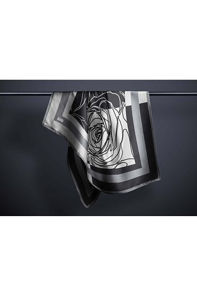 hijabchi Μεγάλο μεταξένιο κασκόλ Sura Rayon - Μαύρο - Γκρι - 120 X 120 cm