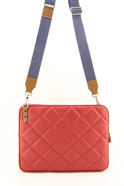 HNB Unisex Red 13 & 14 Inch Quilted Laptop and Tablet Case with Cross Column Strap