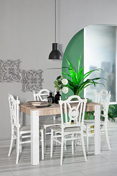 MOBETTO Grande / Keops Mutfak Masa Takımı 4 Sandalye 1 Masa - Beyaz