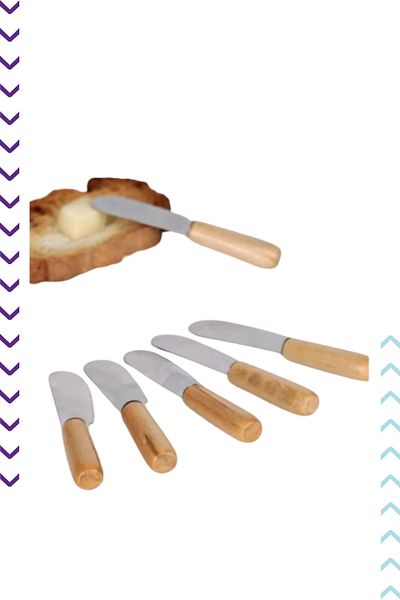 bimbambom Bamboo Handle Butter, Jam, Chocolate Knife Set of 6, Mini Breakfast Knife