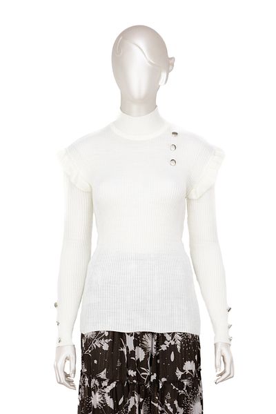 Oppland Women's Winter Sleeves Stylish Button Detailed Half Collar Fitted Lycra Knitted Knitwear Badi Sweater