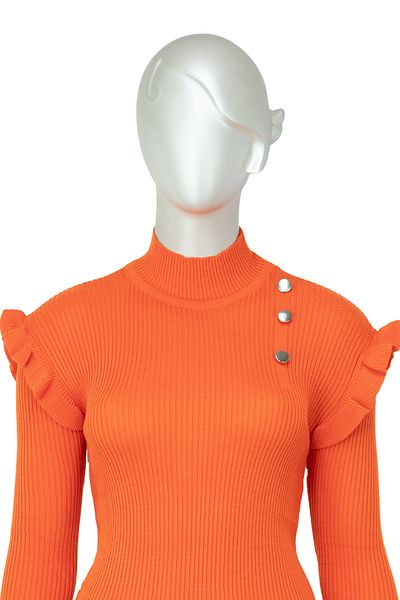 Oppland Mâneci de iarnă pentru femei, cu nasturi, detaliat, cu jumătate de guler, îmbrăcat cu lycra, tricotaje, pulover Badi
