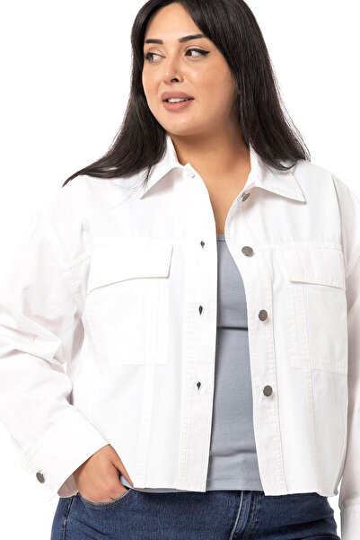 DISENTIS MODEST Λευκό μπουφάν μεγάλου μεγέθους με τσέπες με πτερύγιο και βρώμικες ραφές στη φούστα