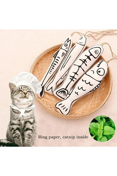 Efna Store Puff Fish Cat Toy Wooden Handle Fishing Rod