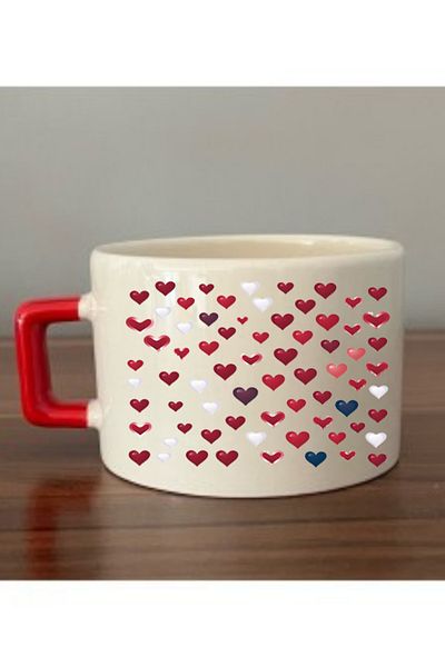 lili hediyelik Cup with Heart and Red Handle Ceramic Mug - Ceramic Tea, Coffee Gift Cup